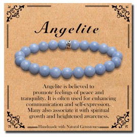 BONNY BOXX Natural Stretch Healing Gemstone Bracelet, 4/6/8mm Semi Precious Stone Bracelet for Men Women, Stress Relief Crystal Jewelry, 8MM, Gemstone, angelite