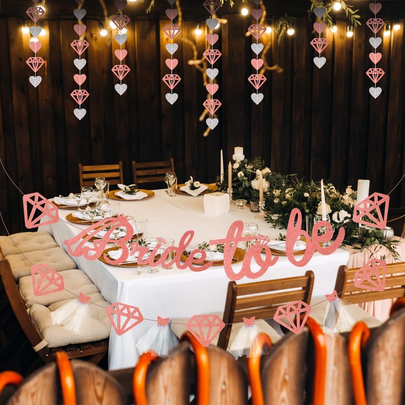Cerolopy 3 Pieces Rose Gold Bride To Be Banner Glitter