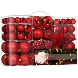 101 Piece Christmas Balls Ornaments Luxury Set Xmas Tree Topper and Hang Rope, Emopeak Christmas Baubles - Shatterproof Mini Holiday Balls for Christmas Decorations