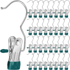 Yinder 150 Pcs Boot Hangers Clips Laundry Hooks Hanging Stainless Steel Clothes Pins Portable Clip Hangers for Closet Travel Socks Pants Handbags Hats Towels (Blackish Green)