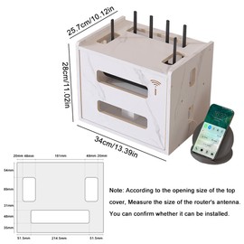 Wooden Router Shelf, Desktop WiFi Router Storage Box Modem Rack Router Cover Power Strip and Cable Management Hider Organizer for Office and Home (White)