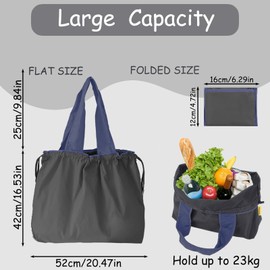 GFYFYZ Shopping Bag Foldable Large Reusable Shopping Bag Washable Shopping Bag Carry Bag with Drawstring and Handle Portable Shopping Bags for Shopping and Travel Outdoor Camping, gray