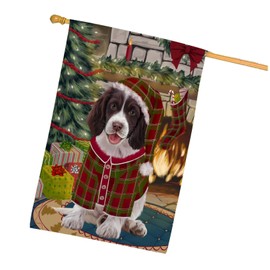 Doggie of the Day Springer Spaniel Dog House Flag - Christmas Stocking was Hung - Holiday Outdoor Double Sided Pet Portrait Home Garden Decor 28"w x 40"h, HFLG57670