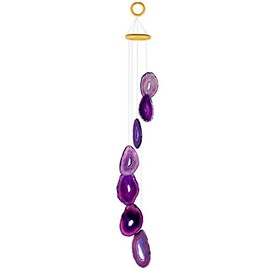 mookaitedecor Purple Large Agate Slice Crystal Wind Chime for Porch Garden Indoor Outdoor Decoration, Healing Crystal Art Hanging Ornament Reiki Wind Chime Gift Good Luck Feng Shui Purple Home Decor