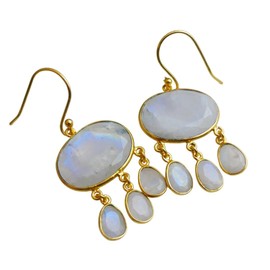 Mondstein vergoldete Sterling Silber Ohrringe - Natürlicher Edelstein - Geburtstagsgeschenk - Weihnachtsgeschenk - Handgefertigte Geschenkideen für Frauen (Mondstein)