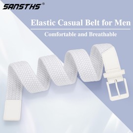 SANSTHS Elastic Braided Golf Belt for Men Women, Stretch Webbing Belt with Metal Buckle for Golf Travel Casual Wear, White S