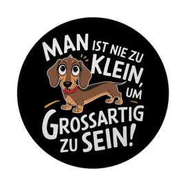 Happy Dachshund – Great Magnet with Bottle Opener Magnet with Bottle Opener in Round Design with German Text Happy Dachshund with Red Collar on Black