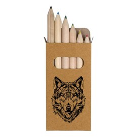 Azeeda 6 x 'Wolf Portrait' Short 85mm Pencils/Coloured Pencil Set (PE00067922)