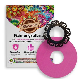 Diasticker® Freestyle Libre 2 - Sensor Enclosure "LibreProtect" (Black) Includes 10 Plasters (Pink) | Flexible - Maximum Hold - Waterproof | Simplifies Plaster Changing, Tape Fixation