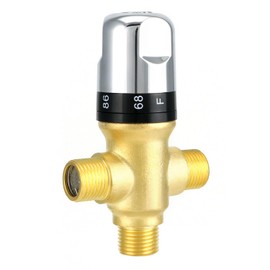 QWORK Thermostatic Mixing Valve, 2 Pack Solid Brass Pipe Water Valve with Temperature Control - 1/2 NPT Male Connections - Includes 3 Adapters, Suitable for Wash Basins, Showers, Kitchens