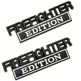 WULIDE Firefighter Edition Emblem, Firefighter Edition 3D Metal Fender Decal Car Badge for Pickup Truck Car Truck Motorcycle F150 F250 F350 4.13" L x 1.2" W 2Pack Black/White