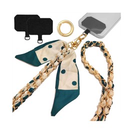 Nalefow Phone Lanyard Stylish Metal Silk Scarf Phone Charms Crossbody PhoneStrap Crossbody Phone Lanyard for PhpnePurses Charms (Green Dots)