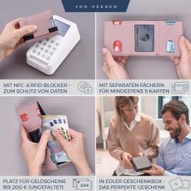 VON HEESEN Slim Wallet with RFID Protection - Card Case for Men and Women - Mini Leather Wallet - Small Wallet - Wallet, lavender, With XL coin compartment