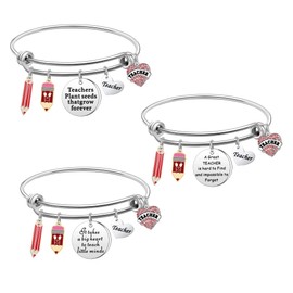 Coagurmes Teacher Appreciation Bangle Gifts For Women,Thank You Silver Pendant Bracelet Expendable Dangle Bangle Set For Women Teacher Birthday Teacher's Day Silver Jewelry (BANGLE SET)