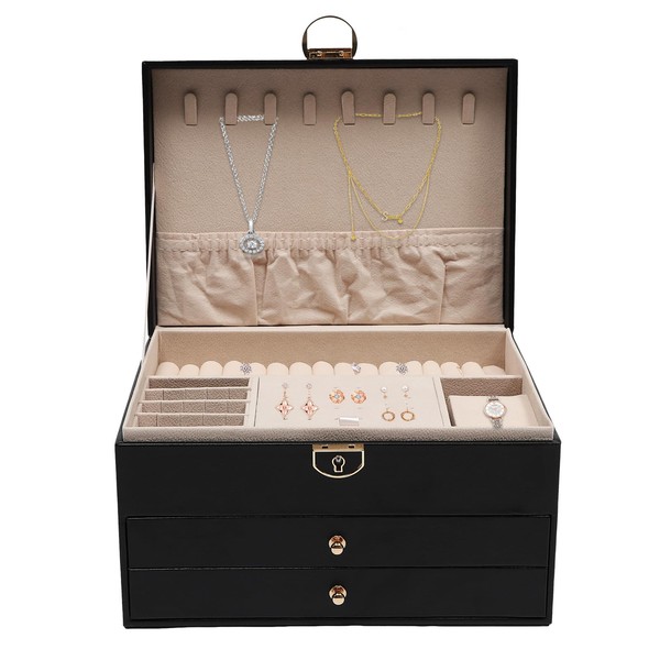 Watch Box,Lockable Watch Case,Watch Display Case with 2 Drawers for