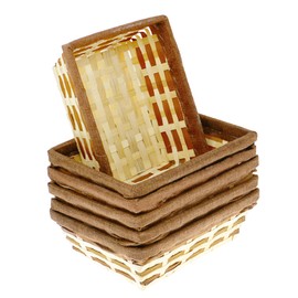 Lashuma Set of 6 Rectangular Bamboo Baskets, Wicker Chip Basket, Natural, Flat Storage Basket, 28 x 22 x 9 cm