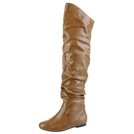 Nature Breeze Womens Vickie Hi Thigh High Boot Shoes Pu Tan 8.5