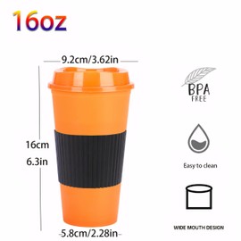 Yisituo Plastic Coffee Cups with Lids, 12 Pack 480ml Reusable Tumblers for Adults, for Hot & Cold Drinks, Microwaveable Travel Mugs (12, Rainbow)