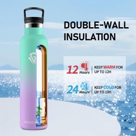 Stainless Steel Drinking Bottle, 1 Litre, Thermos Flask with Straw, Metal Thermos Flask, Double-Walled, BPA-Free, One-Hand Opening, Suitable for Carbonated Drinks, Insulated Flask for Camping