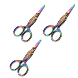 OdontoMed2011 Pack of 3 Pcs Multi Titanium Color Rainbow Sewing Craft Embroidery Scissors 3.5" Fish Style DIY Tools Dressmaker Shears for Embroidery, Craft, Needle Work, Art Work & Everyday Use