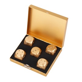 5 Pieces Game Dice Color Silver Gold Aluminium Alloy with Storage Box Suitable for Table Games, Poker(Gold-Square Box)