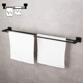 GERZWY Bathroom Double Towel Bar Matte Black Stainless Steel 36-Inch Bath Towel Rack Contemporary Style Wall Mount