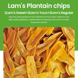 Lam's Plantain chips, banana chips, Sweet || Maduro || Yuca || Cassava strips || 2.5 oz (2Lam's Sweet+2Lam's Yuca+2Lam's Regular) Regular Plantain Chips