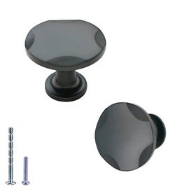 IAFVKAI Black Cabinet Knobs, Zinc Alloy Drawer Knob Matte Black Round Cabinet Kitchen Handle Door Dresser Knob,Pack of 2