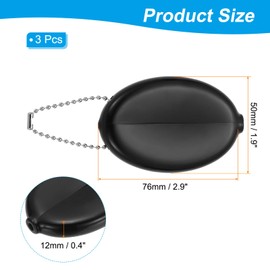 PATIKIL Rubber Coin Purse, 3 Pcs Squeeze Coin Holders with Chain for Men Women Shopping Traveling, Black