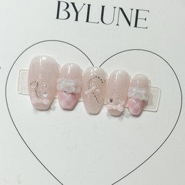 Pink Frosting Handmade Nail Tips Nail Tips - Short Oval / 핑크 프로스팅 수제네일팁 네일팁 - 숏오발