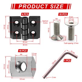 Bangbobi - 4-Piece Hinged Folding Hinge for 2020 Aluminium Profile, Flexible Zinc Alloy Hinge Including Slot Nut and Screws