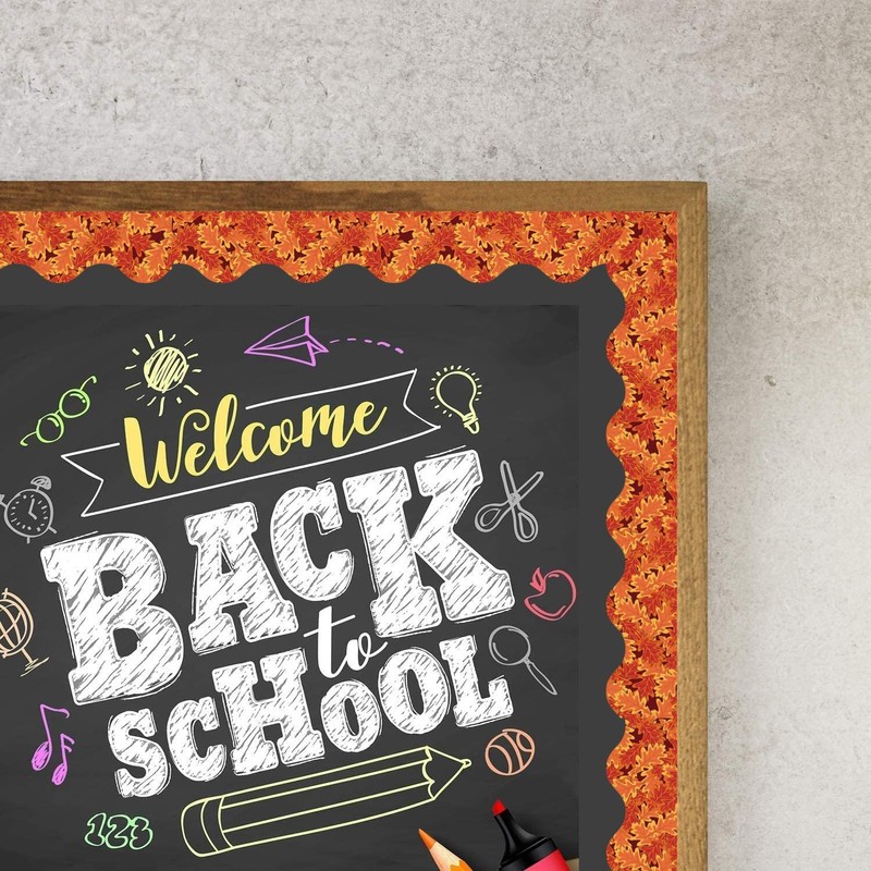 Fiercy Seamless Scalloped Bulletin Board Borders for Classroom Decoration, Autumn