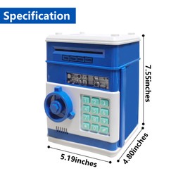 HUSAN Electronic Money Bank, Electronic Password Piggy Bank Mini ATM Cash Coin Money Box for Kids, Best Birthday Toy for Children, Boys & Girls (Deep Blue)