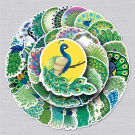 Green Peacock Sticker Set, 50 Pieces, Cute Decoration for Car, Laptop, Skateboard, Bicycle, Moped, Motorcycle, Bicycle, Computer, Suitable for Adults and Children