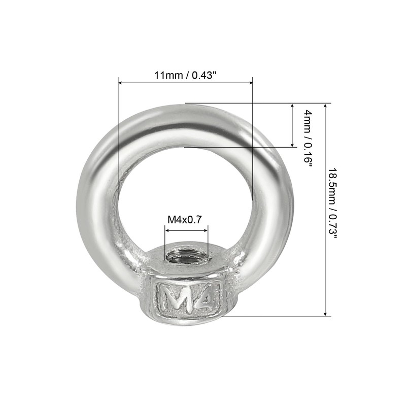 PATIKIL 6pcs M4 Lifting Eye Nuts 304 Stainless Steel Female