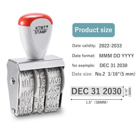 KTWT 1.5" Rubber Stamp Line Dater, Date Stamp, Office Stamp, Rotating Stamp 3/16" (5mm)