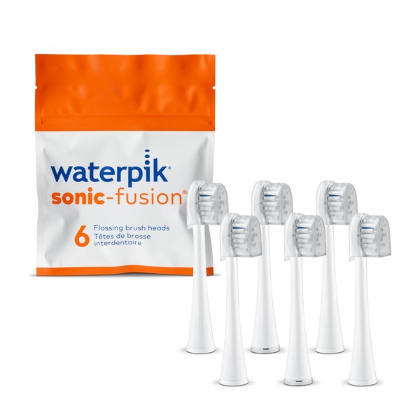Waterpik Genuine Compact Size Replacement Brush Heads With Covers for Sonic-Fusion Flossing Toothbrush SFRB-2EW, 6 Count White