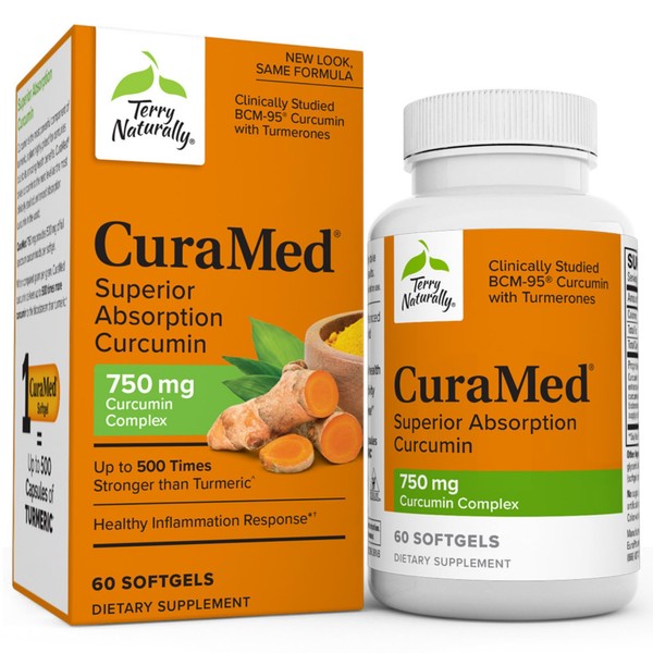 Terry Naturally CuraMed 750 mg Curcumin Complex - 60 Softgels - Superior Absorption BCM-95 - Non-GMO, Gluten Free, Halal - 60 Servings