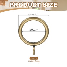 PATIKIL 1 Inch Inner Dia Curtain Rod Rings with Eyelets, 30 Pcs Metal Drapery Ring for Curtain Rods Hoop Pins, Bronze Tone
