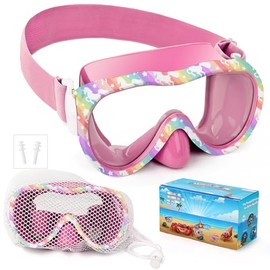 anteojos de natación para niños, antifugas con funda para la nariz y correa de tela elástica, protección UV para niños y niñas