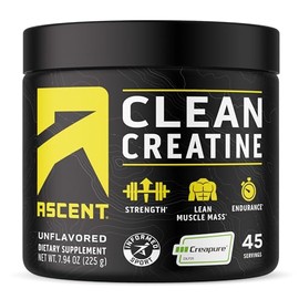Ascent Polvo de monohidrato de creatina limpia, 0.18 oz por porcin, suplemento para creapure, sin sabor, 45 porciones                                 
