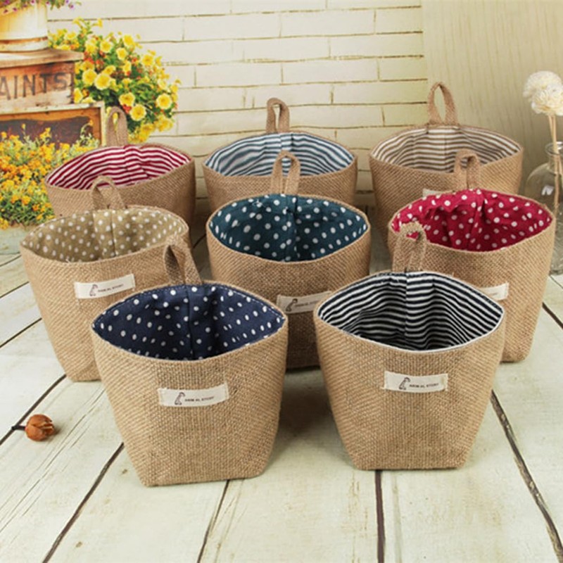 ABOOFAN 1PCS Small Storage Baskets Bag Cotton Linen Hanging Storage