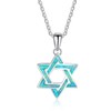 JEVLUH Blue Opal David Star Necklace, Crystal Fire Opal Hexagram