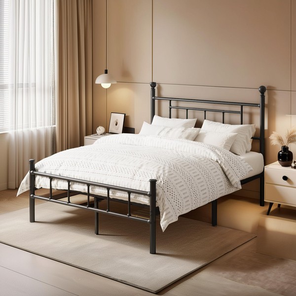 ZIYOO 14 Inch Metal Platform Bed Frame with Iron-Art Headboard/Footboard,