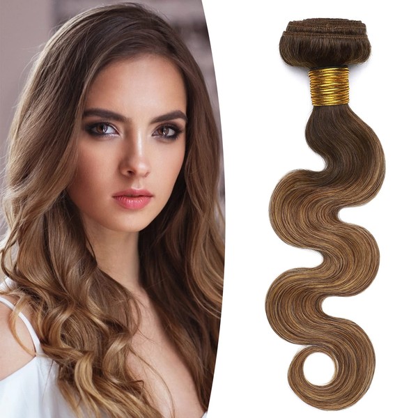 SEGO Real Hair Wefts, 1 Bundle, Weave, Human Hair, Brazilian Extensions, Body Wave, Virgin, 100% Unprocessed Real Hair Extensions, 30 cm - 1 Bundle, Medium Brown/Chestnut Brown - 1