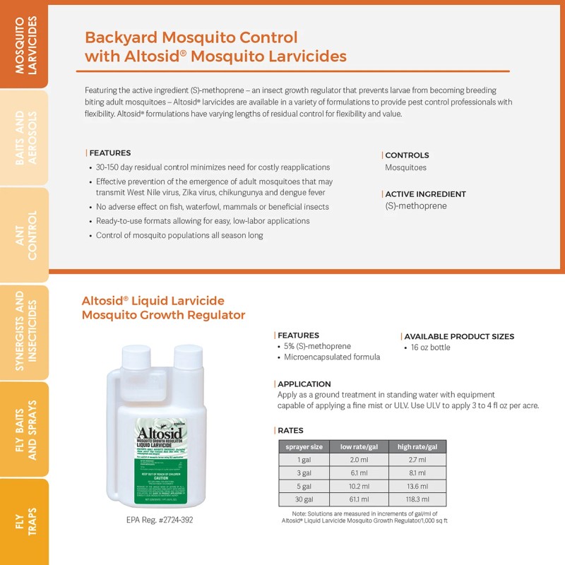 Zoecon Altosid Liquid Larvicide Kills Mosquito Larvae 16 fl oz
