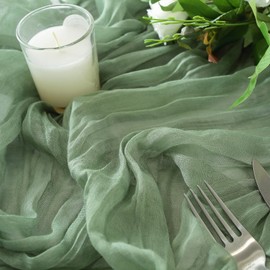 meioro Sage Green Fashionable Bohemian Transparent Cheese Cloth Tablecloth 90 x 300 cm, Kitchen and Dining Table Decoration, Indoor Holidays Wedding Party and Birthday Decoration