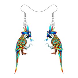 YAYAKO Acrylic Novelty Pirate Parrot Earrings Macaw Dangle Tropical Bird Jewelry Fun Earrings for Women (Multi)
