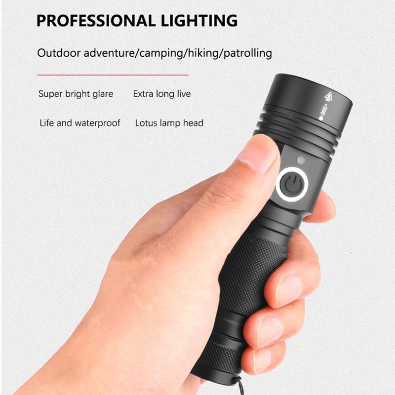 Telescopic Zoom Strong Light Flashlight High Brightness Power Display Portable