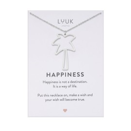 LUUK LIFESTYLE Stainless steel necklace with palm tree pendant, delicate and subtle style, water resistant, vacation or everyday life, silver